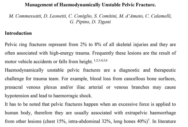 Management of Haemodynamically Unstable Pelvic Fracture